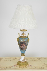 Zámecká stolní lampa se stínidlem - porcelán+bronz